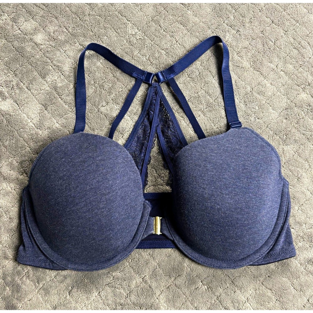 Cacique 4932 Bra 36DD Navy Blue Front Closure T-Shirt Lightly Lined